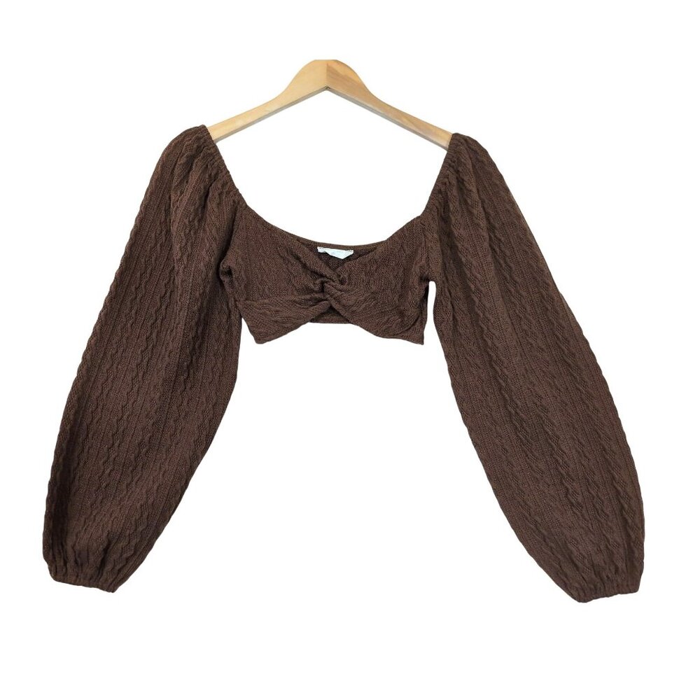 Altard State Crop Knit Bandeau Top Womens XS Brown Balloon Sleeve Boho Festival